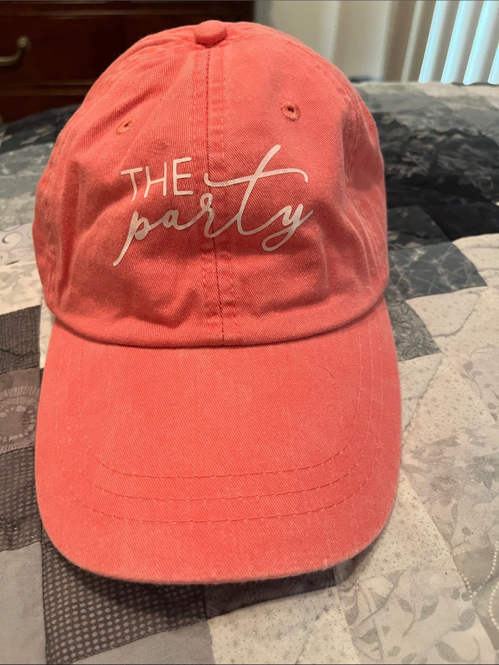 Adams Coral Baseball Cap with "THE party" Script